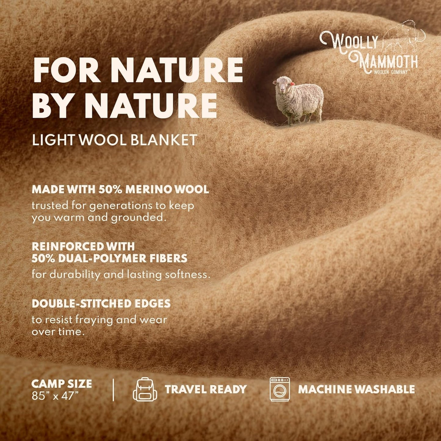 Woolly Mammoth Woolen Co. | Extra Large Merino Wool Camp Blanket | Perfect Outdoor Gear | Bedroll for Bushcraft, Camping, Trekking, Hiking, Survival, or Throw Blanket at the Cabin (Gray), 66" x 90"