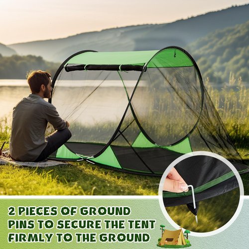 Wowangce Pop up Mosquito Net Tents for Camping Instant Netting Screen Foldable Pop Tent with Ground Pin Waterproof Freestanding Insect Summer Bed Protection(86.61 x 41.34 x 35.43 inches,Green,2 Pcs)