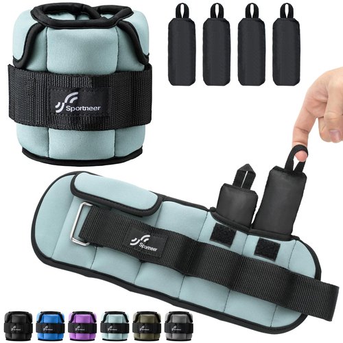 Sportneer Adjustable Ankle Weights for Women and Men：1 Pair 1 2 3 4 6 7 8 10 lbs Upgraded Easily Adjustable Leg Weight, Weighted Wrist Weight Strap for Gym, Fitness, Workout, Walking, Dancing (Black, 5 lbs x 2)