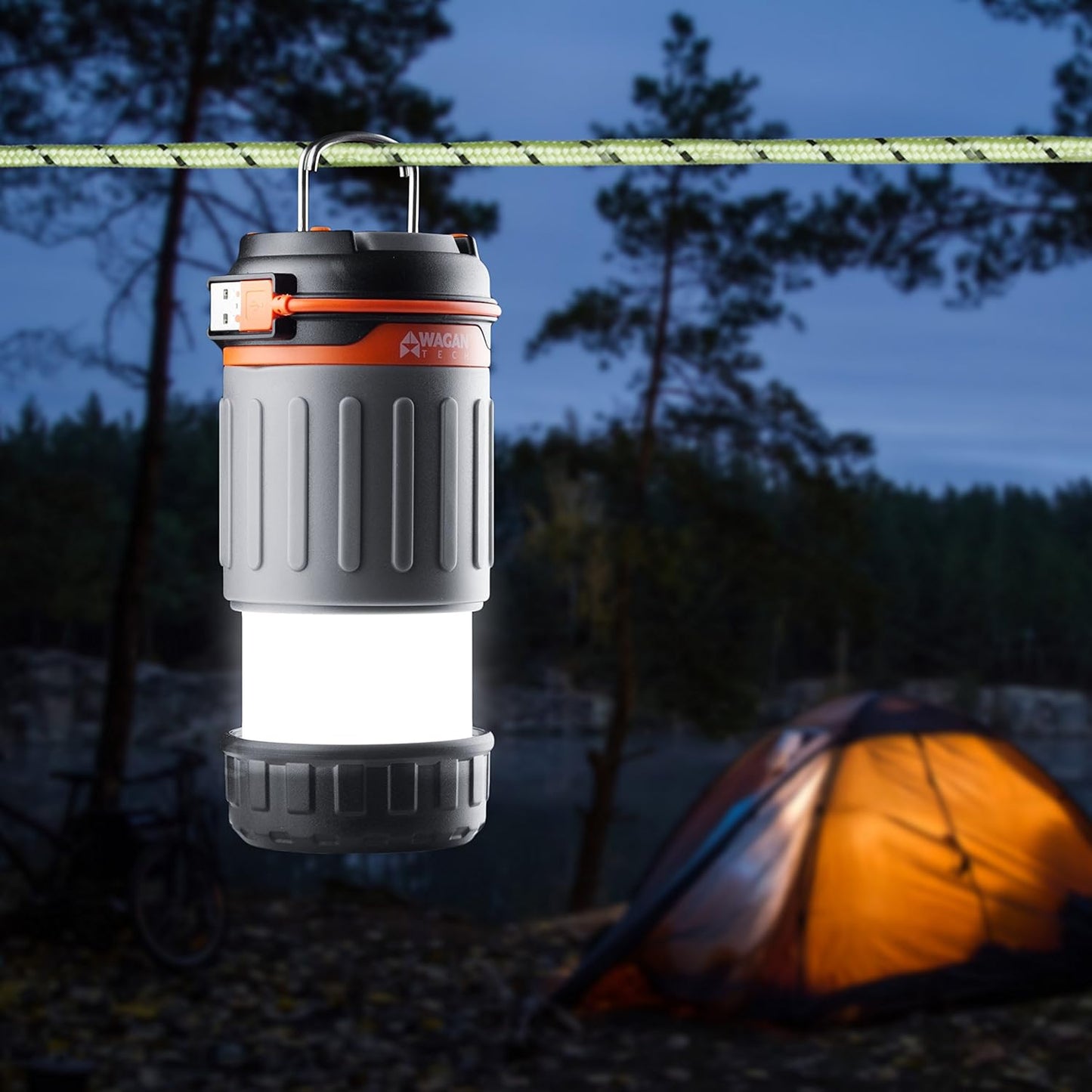 WAGAN EL4304 LED Camping Collapsible Lantern USB Rechargeable 240LM Flashlight Hanging Hooks Magnetic Base for Emergency Outdoor Hiking Home and Car