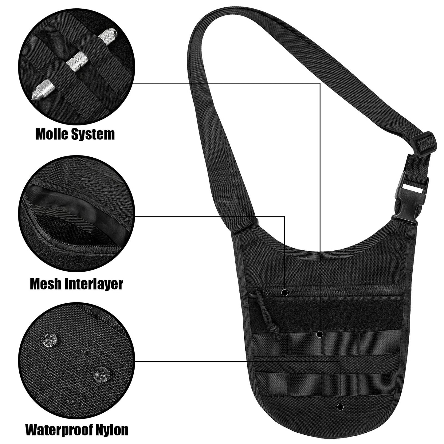 TAC5TAC Underarm sling bag for men,Slim anti theft Conceal Carry crossbody tactical Chest Molle bag with Elastic Waistband