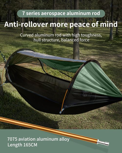 Travel Bird Camping Hammock Tent with Mosquito Net and Sunshade, Extra Large for 2 Person, Lightweight Hanging Hammocks Tree Straps, Bivvy Ground Tent for Outside, Hiking, and Travel