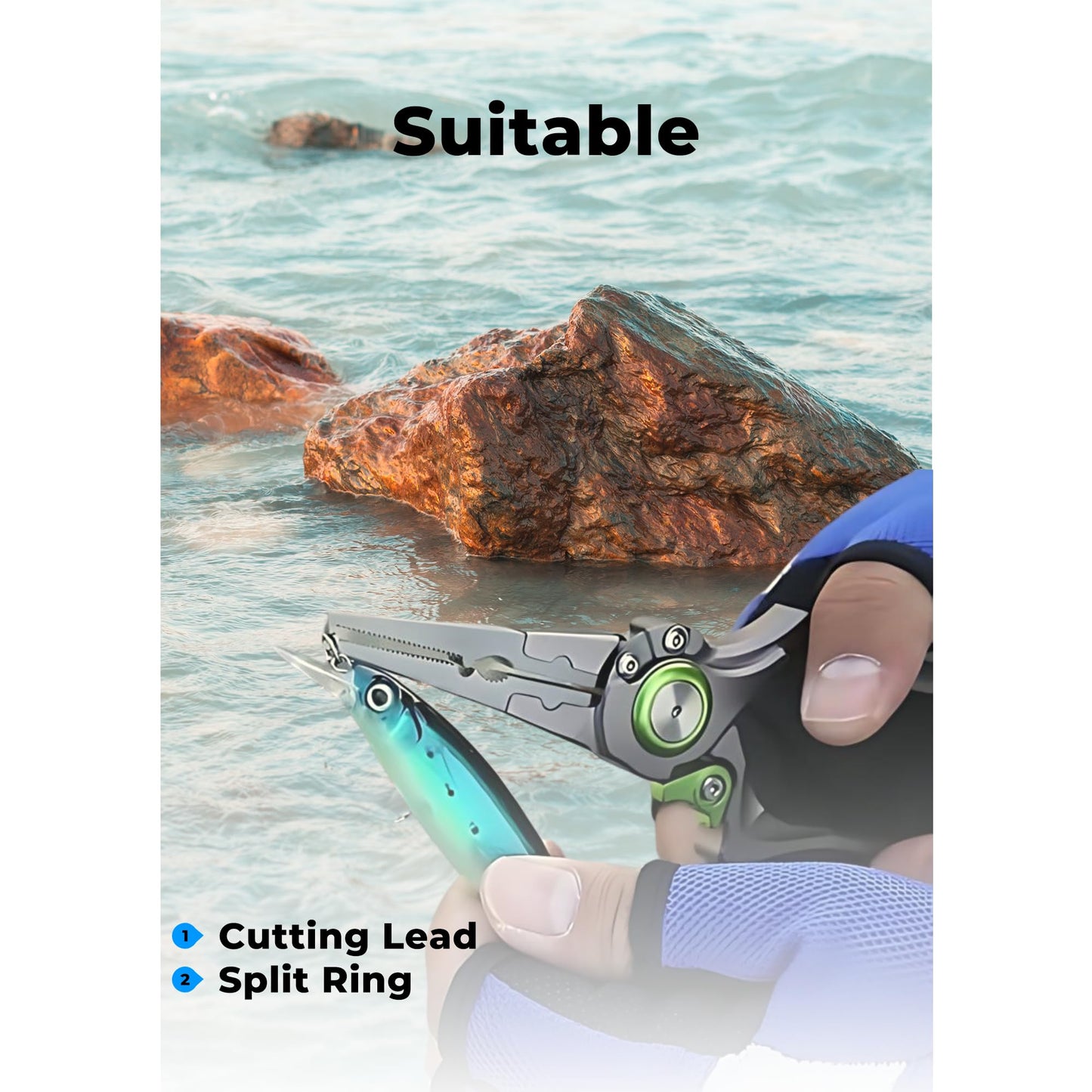 Fishing Pliers Hook Remover Split Ring Line Cutter Fishing Tool Multifunctional Tool Ergonomic Handle Fishing Saltwater Corrosion Resistance Safety Lock Camping