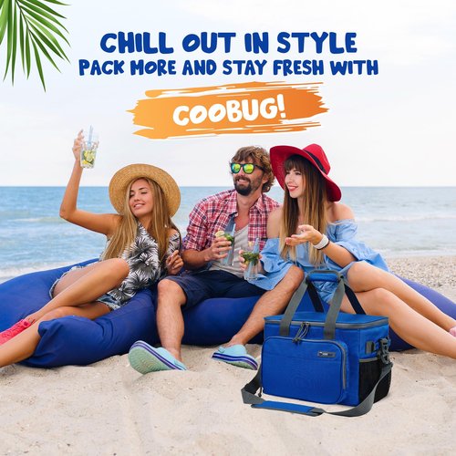 COOBUG Large Cooler Bag 40-Can Capacity - Portable Soft Cooler Bags Insulated for Travel, Leakproof Collapsible Coolers for Picnic, Beach, Camping & Road Trips, Food & Drinks Travel Cooler Bag - Blue