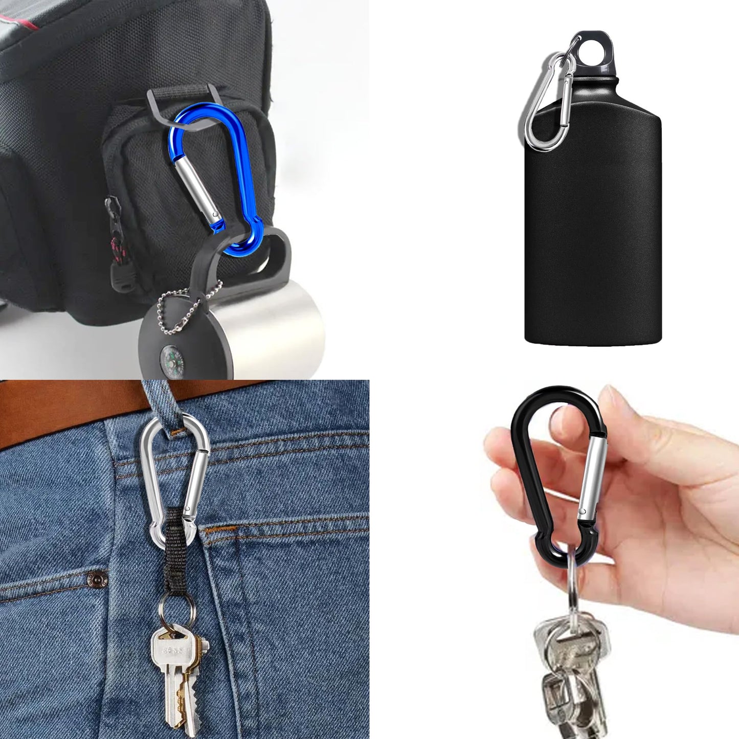 6Pcs Carabiner Clip, 3" Caribeaner Large Aluminum Heavy Duty Carabeaner Clips, Spring Snap Hooks for Keychain Clip with 6 Pcs Keyring for Outdoors, Camping, Hiking, Fishing, Home Gym -Assorted