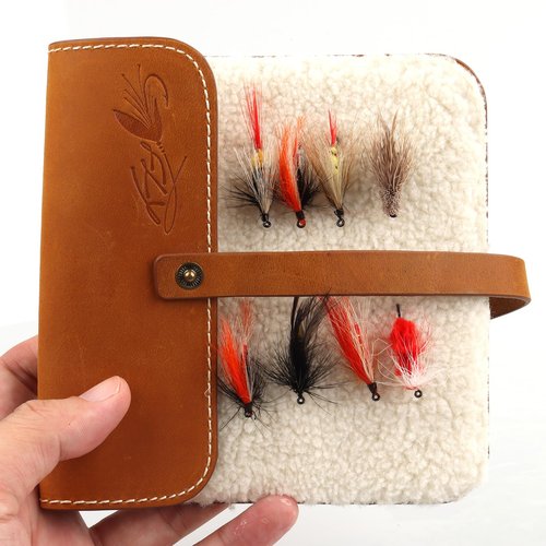 Fly Boxes for Fly Fishing Leather Wallet Tackle Box Flies Streamer Dry Fly Box Display Case Gifts for Men, Women (Fly Wallet)
