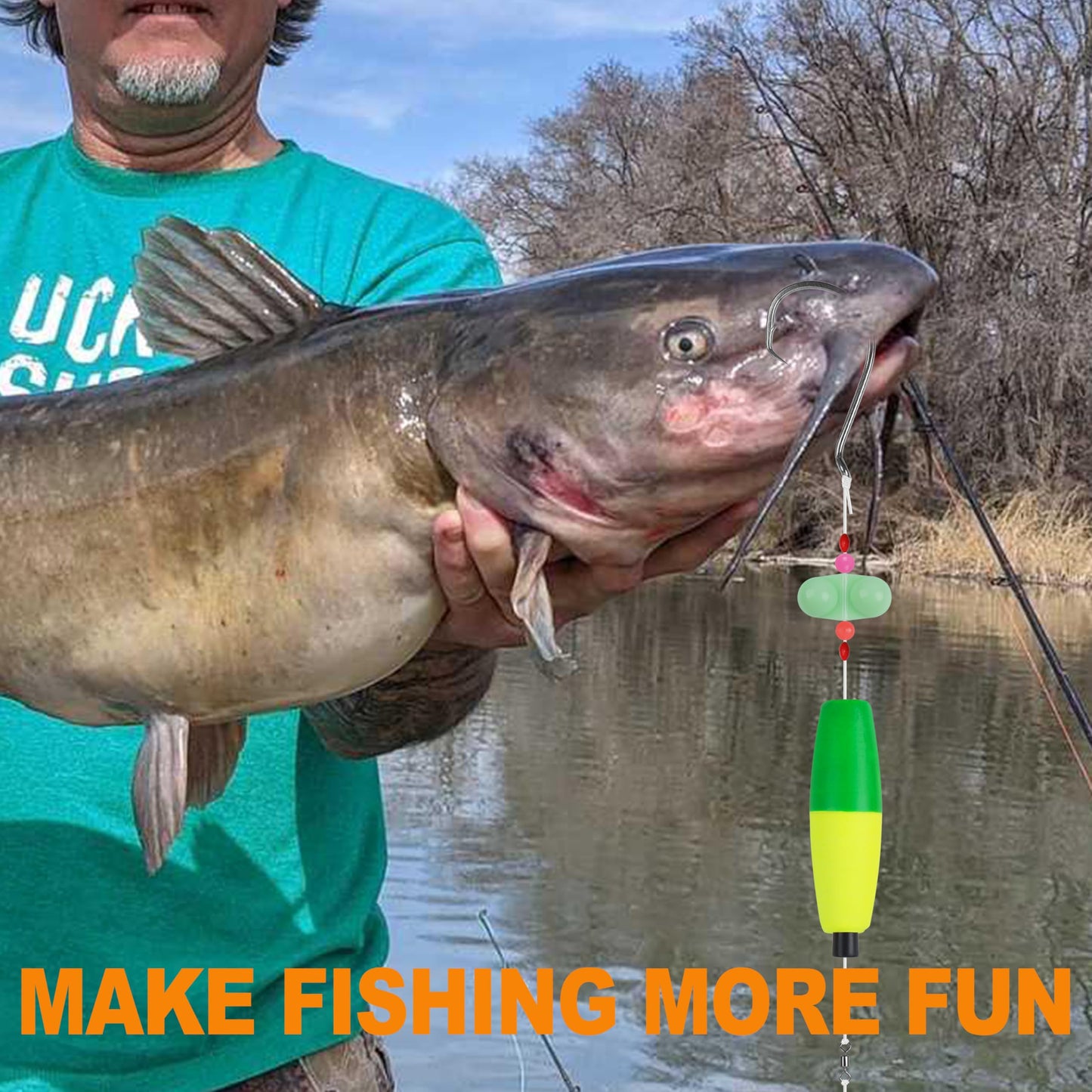 AGOOL Catfishing Tackle Making Kit Catfish Rig Accessories 124PCS Catfish Tackle with Catfish Floats Catfish Hooks Bobber Stoppers Swivels Fishing Rattle Bells Fishing Beads Santee Cooper Rig