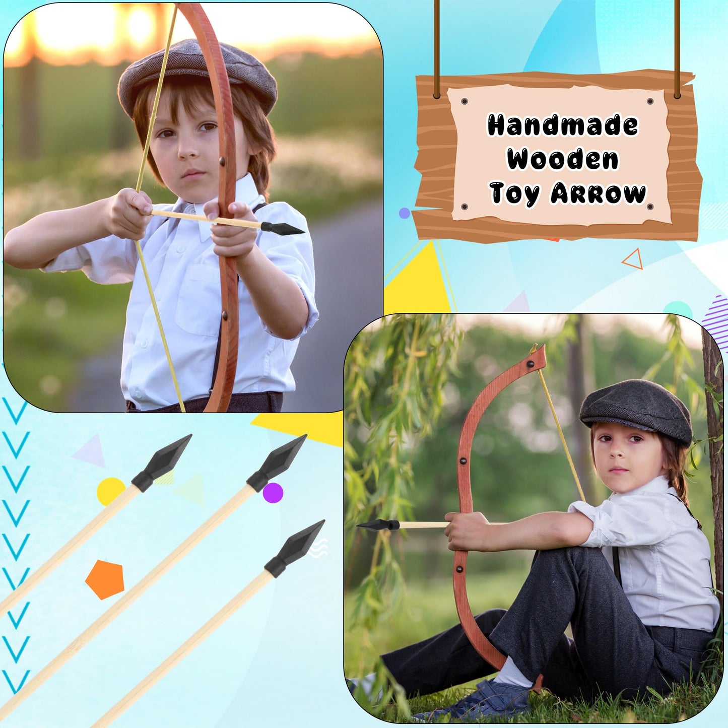 30 Pack Wooden Arrows with Soft Rubber Tips 17 Inch Wooden Toy Arrow Soft Rubber Tip Archery Bows for Beginners Archery Bows Outdoor Play