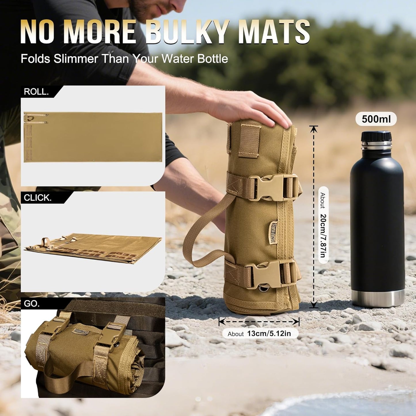 OneTigris Shooting Mat - Roll-up Shooting Mat Prone Shooter Mats Tactical Shooting Blanket Mat for Range Shooting Hunting (Non-Padded - Brown)