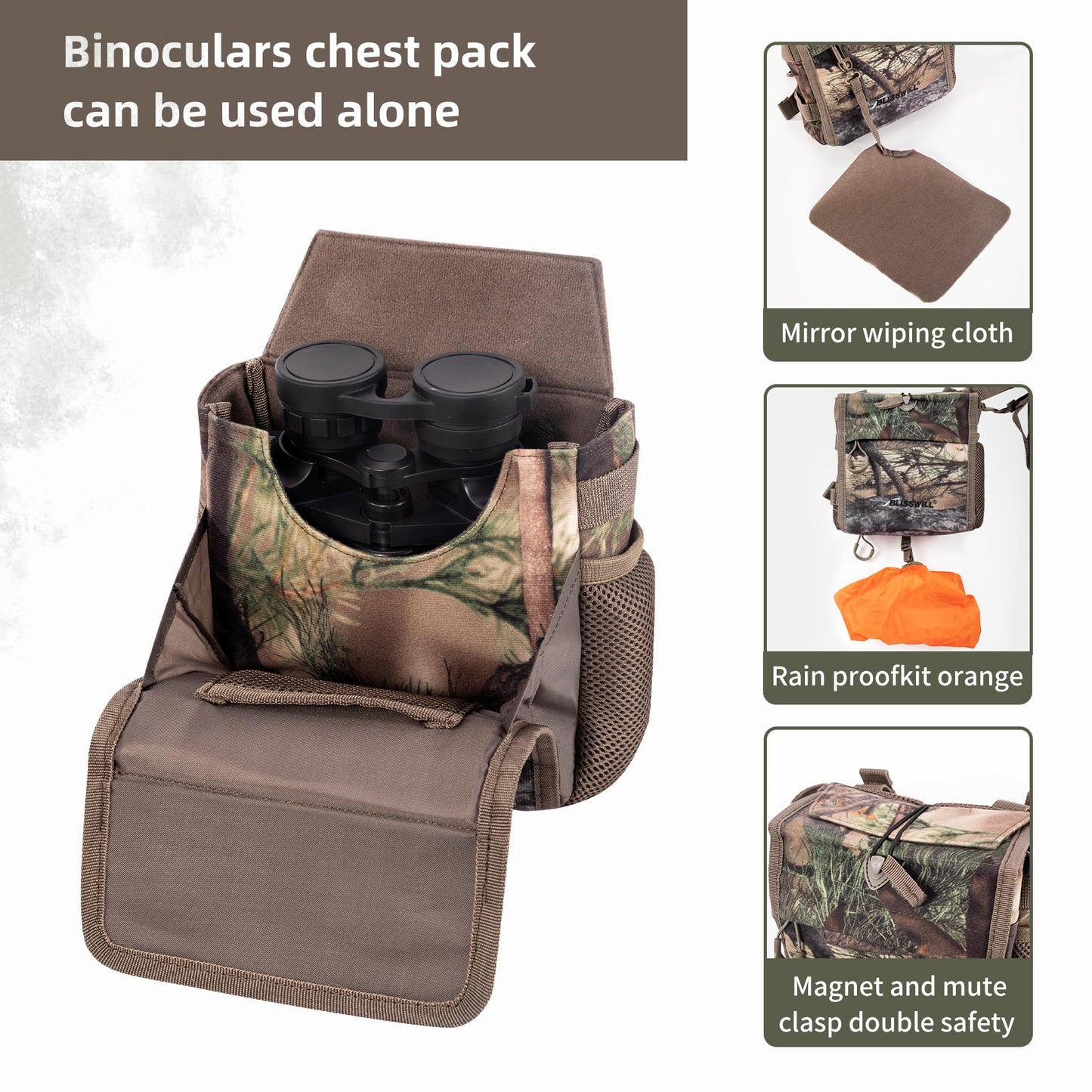 BLISSWILL Hunting Backpack Hunting Fanny Pack with Harness Pouch,Turkey Hunting fanny Pack, Binocular Harness houlder-Supported Waist pack for Bow Rifle