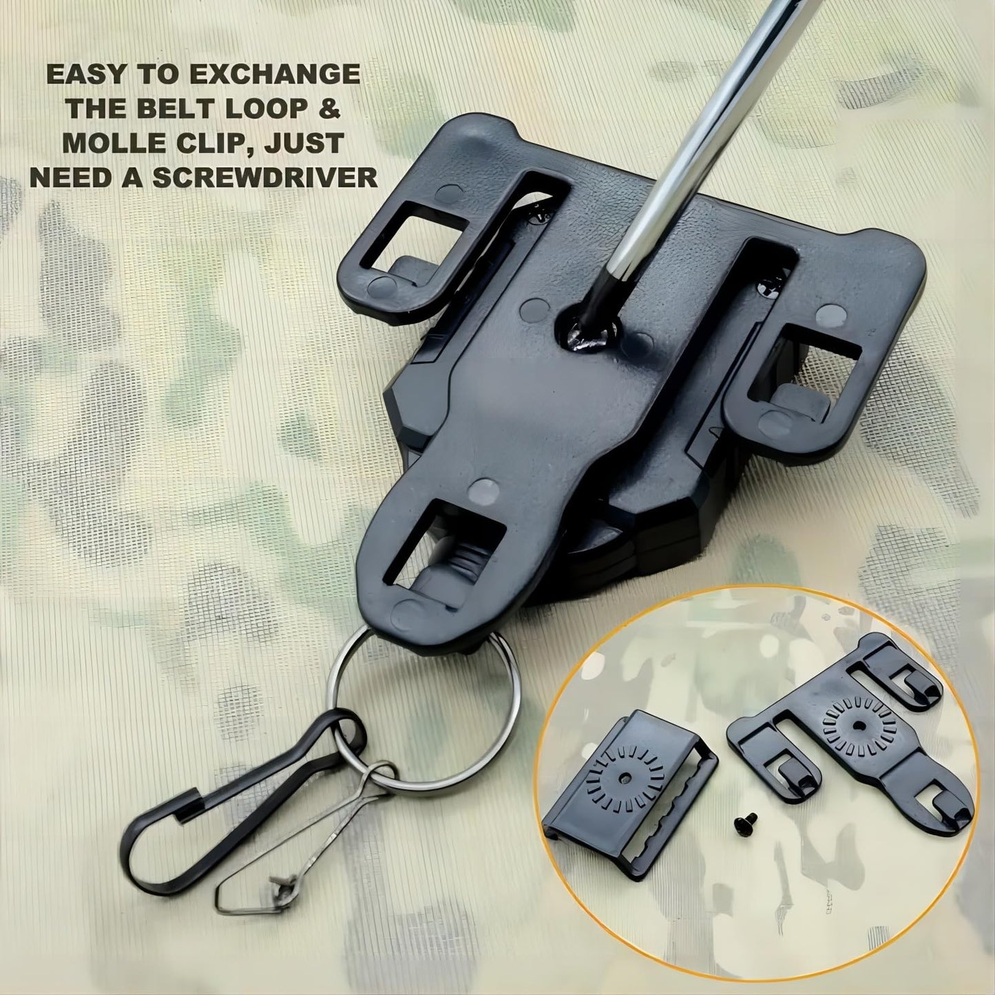 Military Tactical Gear Retractor, Molle Tactical Gear Tether, Retractable Key/Multi-Tools Holder Belt Loop and Molle Clip Included (Army Green)