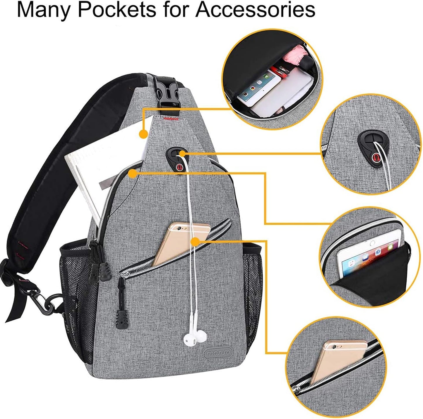 MOSISO Rope Sling Backpack (Up to 13 inch), Multipurpose Crossbody Chest One Shoulder Outdoor Travel Hiking Daypack, Black