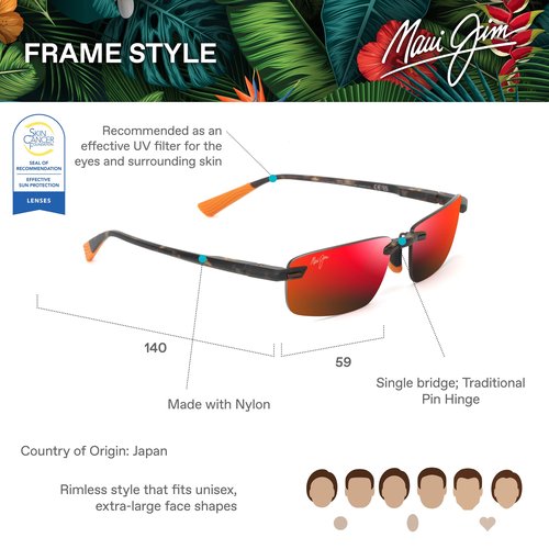 Maui Jim Ilikou Rectangle Sunglasses, Matte Dark Havana/Hawaii Lava Polarized, Extra Large