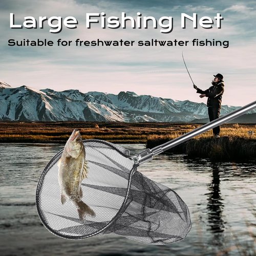 SIWRDTG Heavy Duty Extra Large Aluminum Landing Net - Telescoping Handle (67-100in), 20in Net Opening for Saltwater Fishing