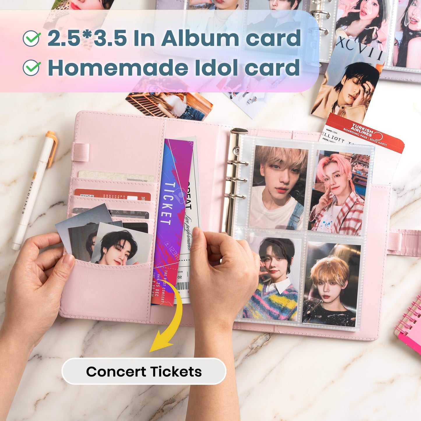 A5 Kpop Photocard Binder, 6 Ring Card Collector Album with 240 Card Slots, 30 Double-Sided Photocard Sleeves, PU Leather Binder Cover for Organizing K-pop Trading Cards