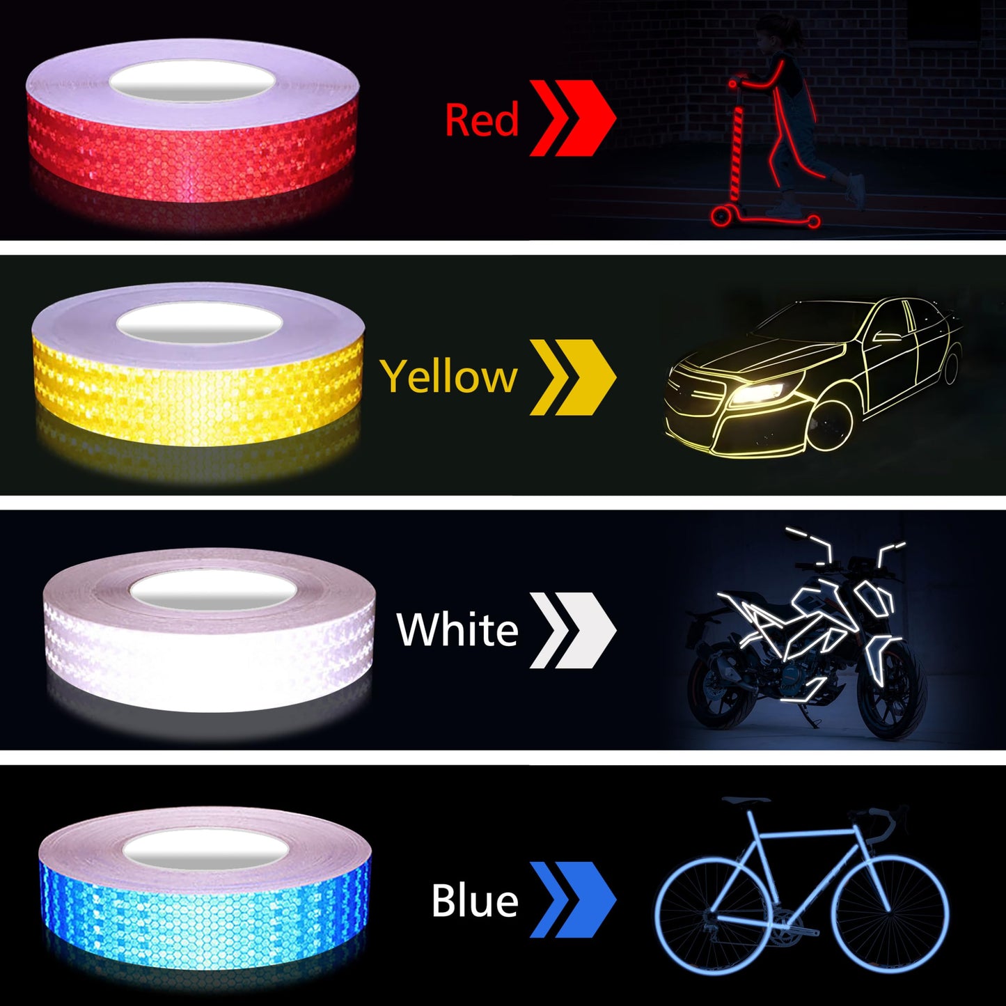 4 Rolls Reflective Tape 1 inch x 30 ft,Reflective Warning Tape Nighttime Safety Stickers Trailer for Clothing,Bikes,Stairs Outdoor Waterproof