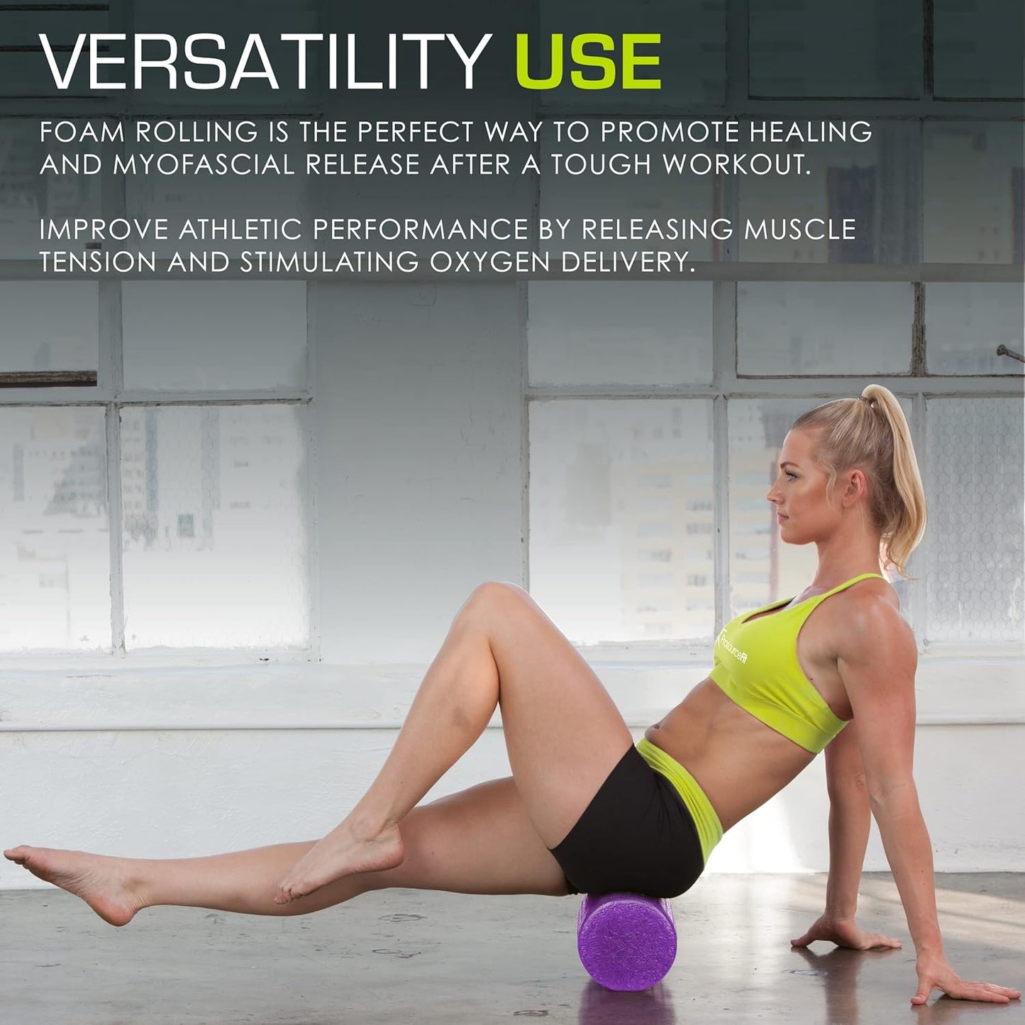 ProsourceFit High Density Foam Rollers 12 - inches Long, Firm Full Body Athletic Massage Tool for Back Stretching, Yoga, Pilates, Post Workout Muscle Recuperation, Black/Green