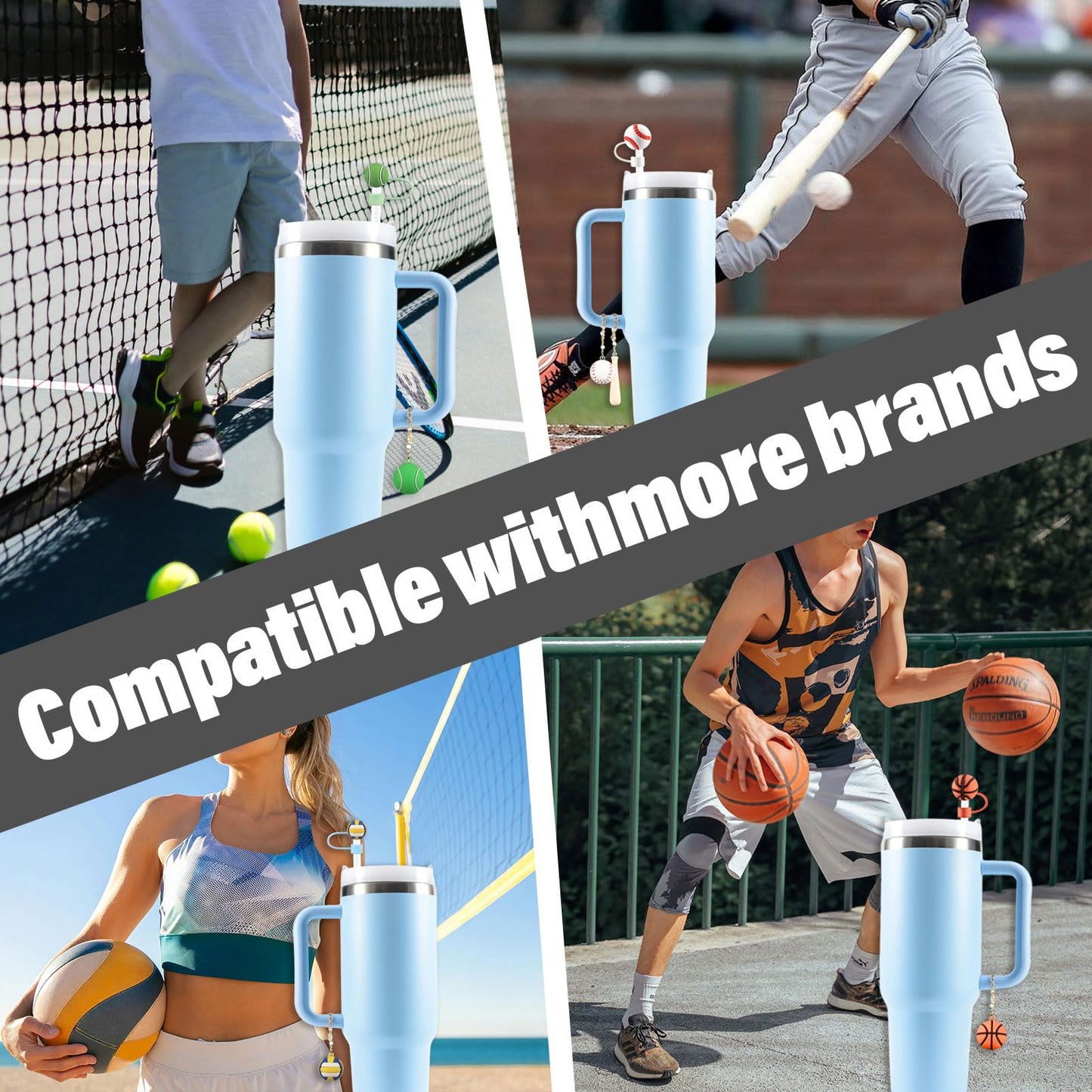 3PCS Straw Cover for Stanley Cup 30&40 Oz 10mm Silicone Straw Topper Protector Lid with 1PCS 3D Personalized Tennisball Charm Stanley Tumblers Accessories (3pcs Tennisball +1pcs Tennisball Charm)