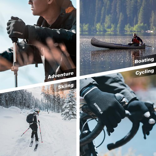 DRYMILE Hyla Waterproof Gloves - Warm Touchscreen Winter Snow Wool Blend Hand Gloves for Men & Women - Work, Hiking, Skiing, Running, Biking, Riding Glove, Ideal for Cold Weather - L, Black