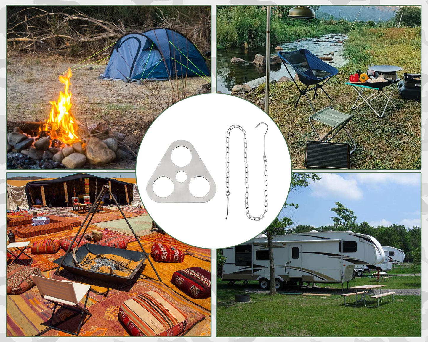 DS. DISTINCTIVE STYLE Stainless Steel Campfire Tripod Plate for Outdoor Cooking - Turn Branches into Camping Tripod for Hanging Cookware - Camping Accessories for Fire Pit and Outdoor Oven