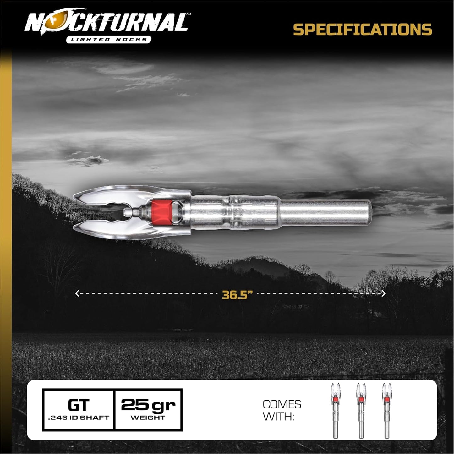 Nockturnal GT Lighted Nock for Gold Tip Arrows with .246 Inside Diameter - RED - 3 Pack (NT-102)