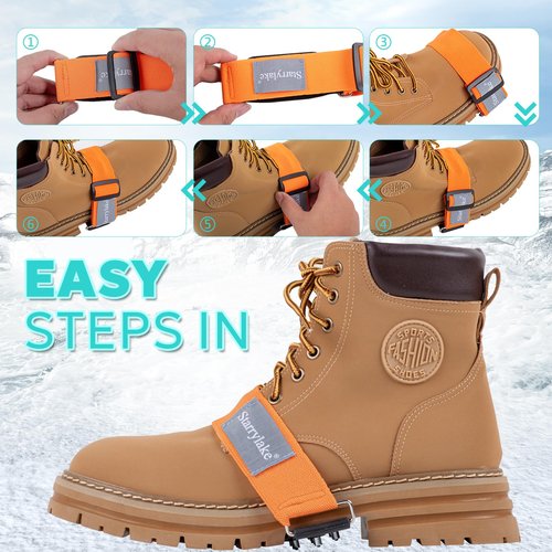 Starrylake Mid Sole Ice Cleats Anti Slip Snow Traction Crampons with 7 Tungsten Carbide Studs, Adjustable Straps, L