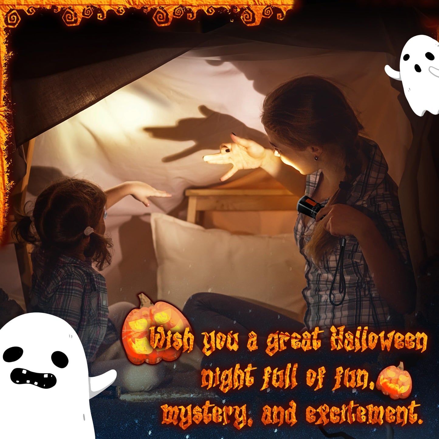 EverBrite Halloween Flashlights Halloween Gifts, Small LED Flash Light Handheld Torch with Lanyard 3AAA Battery Included, 1 Pack-Black