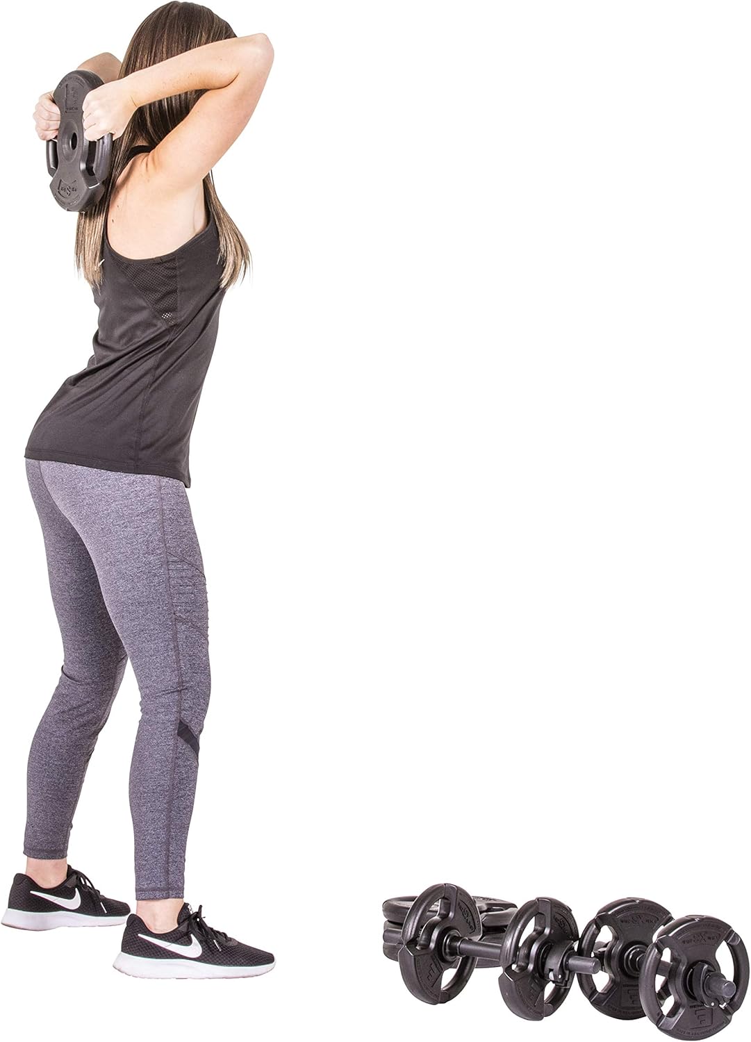 The Step Fitness Adjustable Dumbbell Set or Barbell Weight Set, 35-60 lbs, with Collars, and Weights
