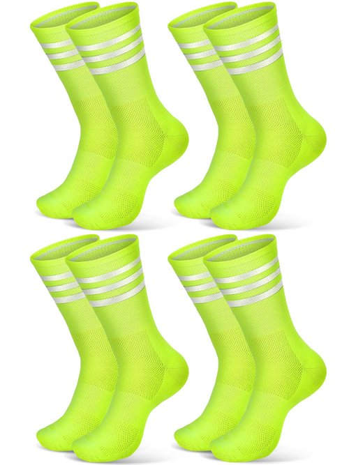 Breathffy 4 Pairs Glow in Dark Socks Cycling High Reflective Running Socks Night Safety Hosiery Compression Athletic(Fluorescent Green)