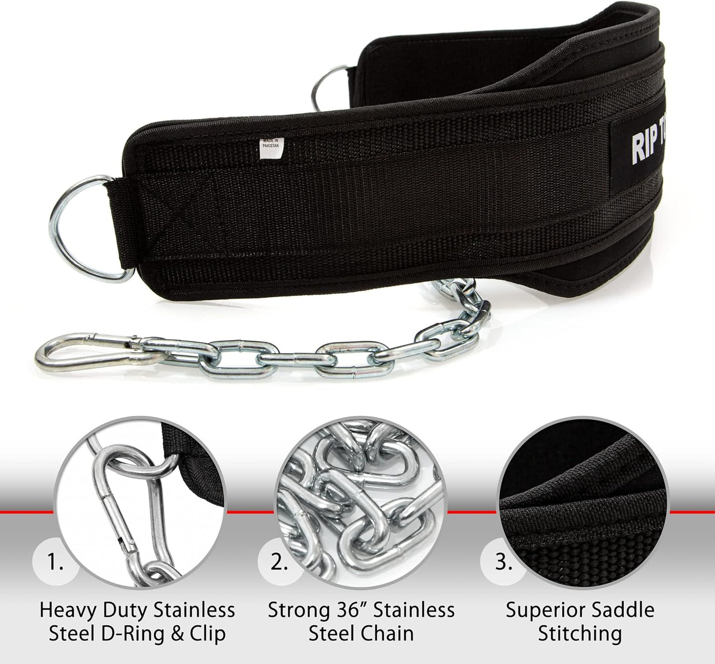 Rip Toned Dip Belt for Weight lifting, Pull Ups, Dips, Chin Ups - 36" Heavy Duty Steel Chain - Weight Belt with Chain for Weight Lifting, Powerlifting, and Strength Training