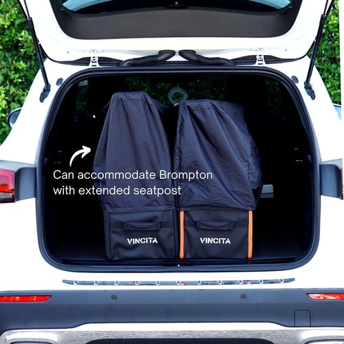 Vincita Keeper Box for Brompton Folding Bicycle,Keep The Bike Vertical In The Car Trunk To Save Space And Avoid Damange,Integrated Cover Included (Black With White Zipper)