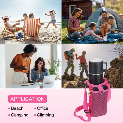 UXCELL Adjustable Shoulder Strap Water Bottle Carrier Bag with Pocket for Sports Hiking Walking Travel, Rose Red