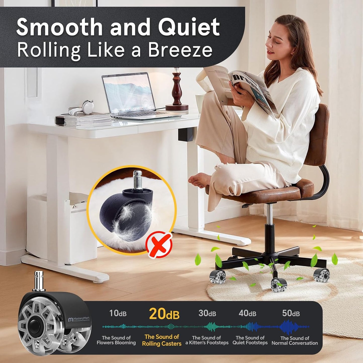 Mastery Mart Office Chair Caster Wheels for Hardwood Floors, Heavy Duty and Quiet Smooth Rollerblade Wheels for Office Chair, Universal Size (11x22mm), Suitable for Most Chairs