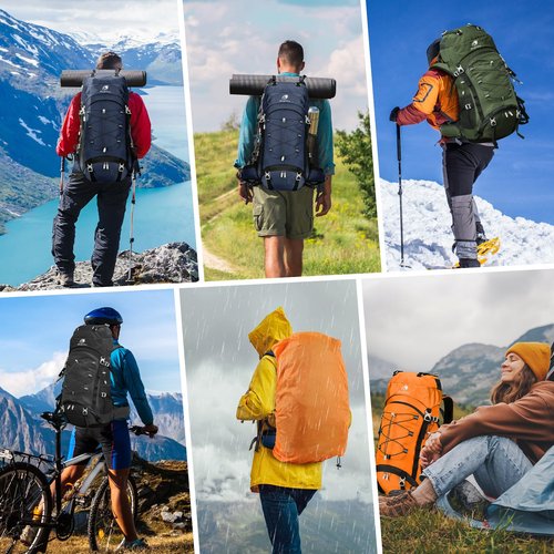 Outplea 60L Waterproof Backpacking Hiking Backpack with Rain Cover for Women, Large Camping Backpack, Orange