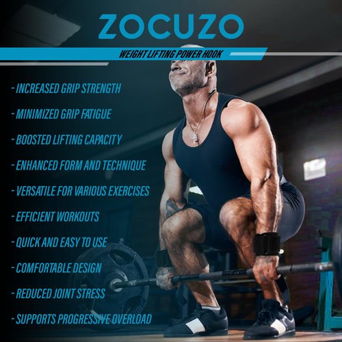 ZOCUZO Lifting Hooks (Pair) Heavy Duty Lifting Wrist Straps - Deadlift Straps for Powerlifting Weightlifting for Men & Women Workout Equipment (Black)