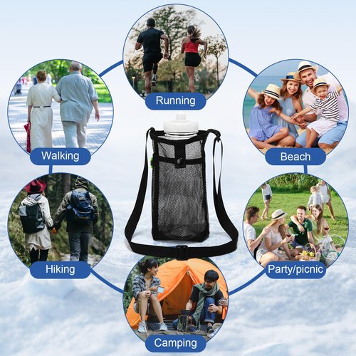 Talltalk 6 Pcs 25 oz Bulk Water Sports Bottles for Kids DIY Squeeze Reusable Plastic with Mesh Adjustable Shoulder, Reusable Transparent Bottles Holder with Adjustable Strap Carrier for Boys Girls