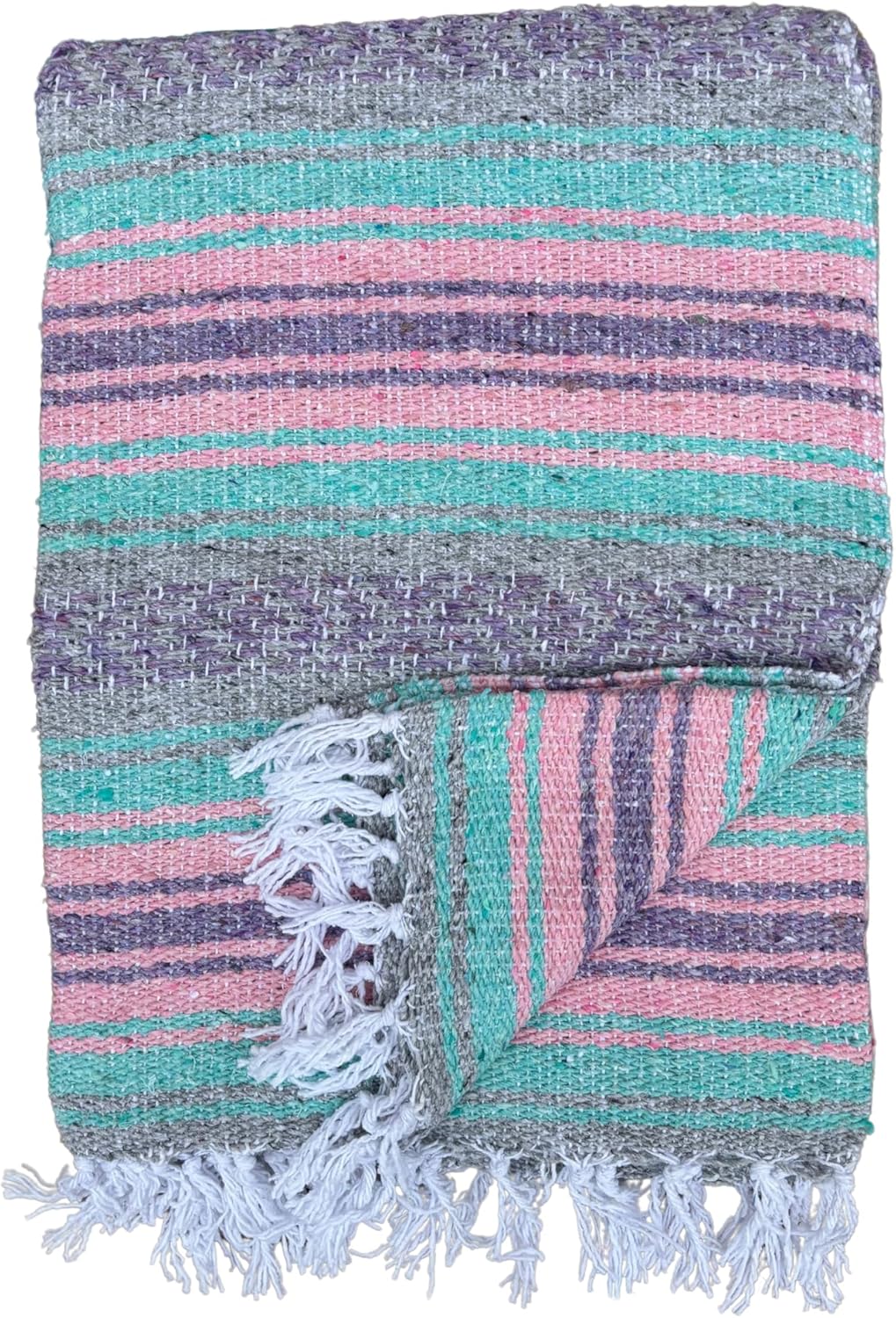Authentic Del Mex Large Mexican Blanket - Woven Falsa Throw (70"x50") for Beach, Yoga & Outdoor Decor - Pink/Tan