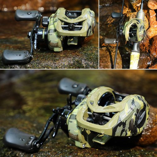 Sougayilang Camo Baitcasting Reel, 18LB Carbon Fiber Drag Baitcaster Fishing Reels,Super Smooth 8.0:1 Gear Ratio,9+1 Button Magnetic Braking System Casting Reel（Right）