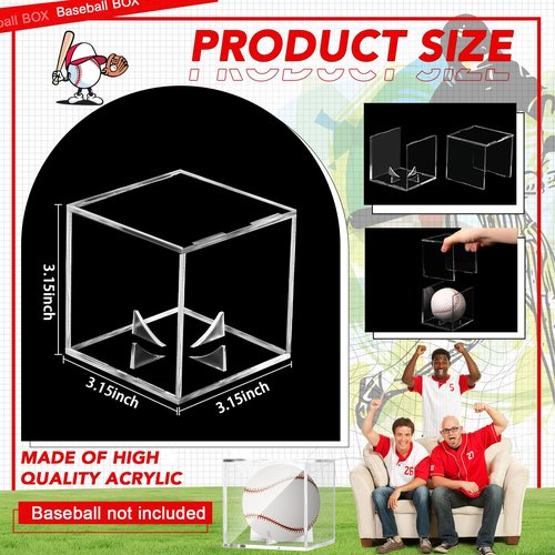 Mudder 2 Pack Acrylic Baseball Holder Case UV Protected Display Stands Clear Baseball Cube Holders Memorabilia Autograph Box