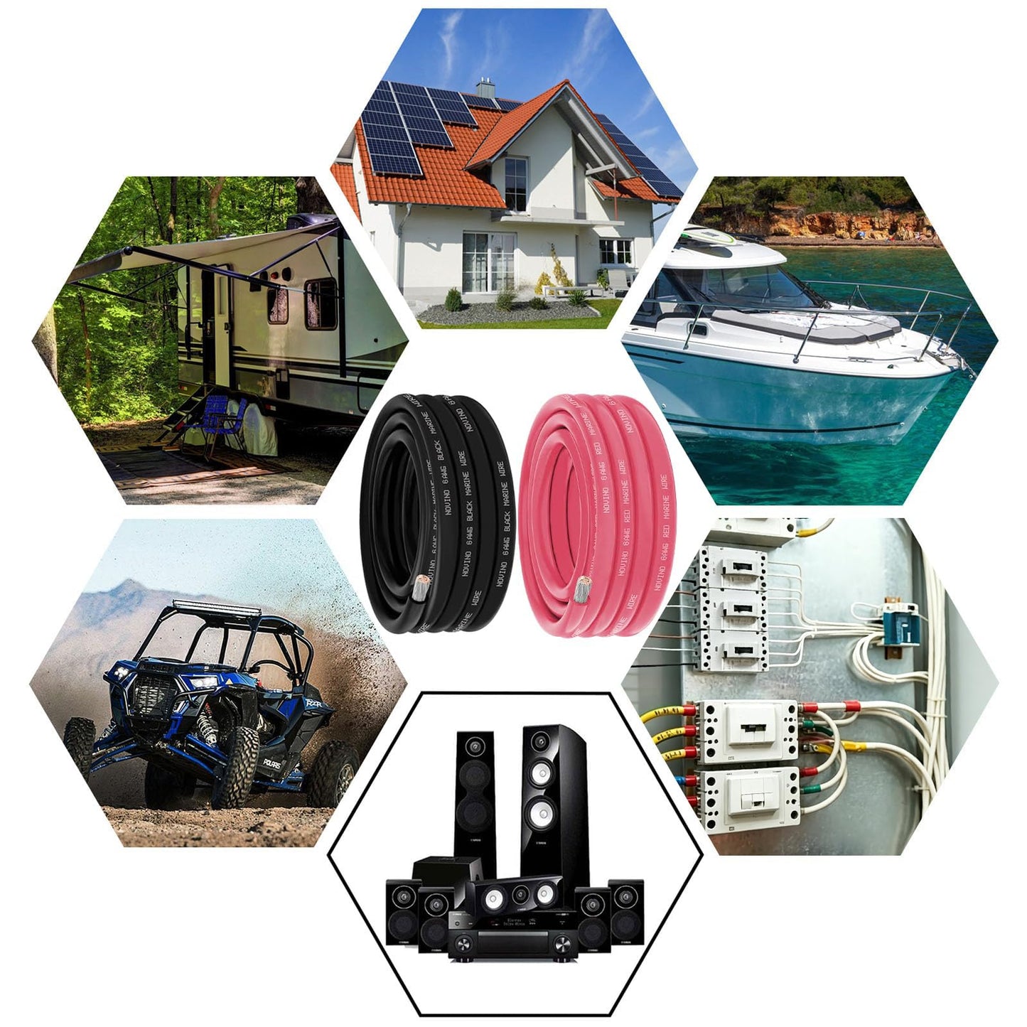 6 Gauge Marine Wire Include 6 AWG 15FT Red & 15FT Black,6 Gauge Marine Grade Wire Tinned Copper Oxygen-Free Boat Electrical Cable for Automotive/RV/Camper/Trailer Outdoor Use