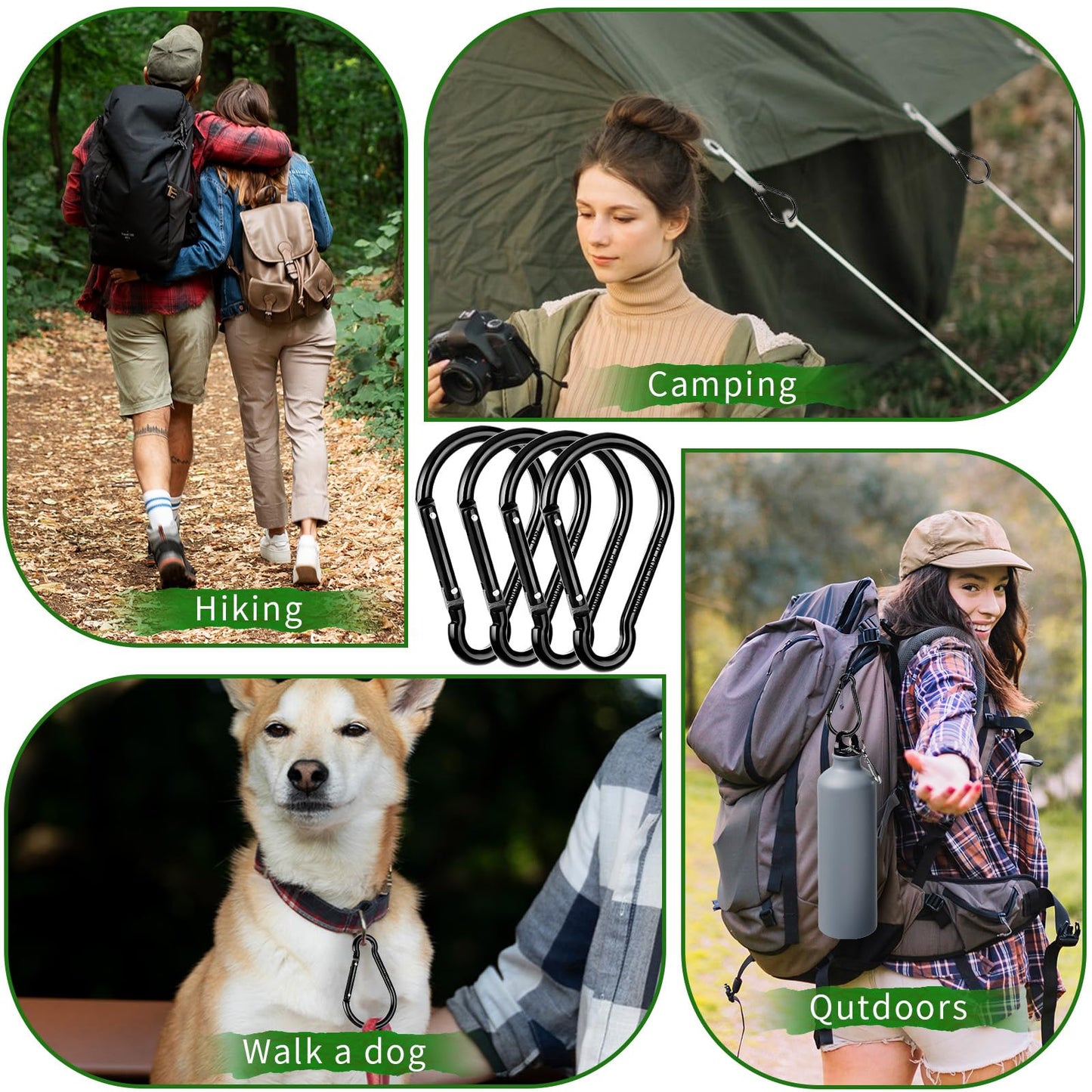 Ouligay 4pcs Large Carabiner Clip 4 inch D Ring Heavy Duty Carabiner Clips, Spring Snap Hook Small Carabiner Clips with Key Rings Aluminum Carabiner Keychain for Outdoor Camping Swing Hiking Dog Leash