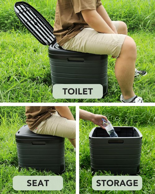 CAMPERFECT XXL Portable Toilet for Adults, Upgraded Camping Toilets Collapsible Toilet Extra Large 16.7-inch High Porta Potty for Camping Outdoor Activities and Travel, 18.1‘’*16.7''*16.7'' Gray