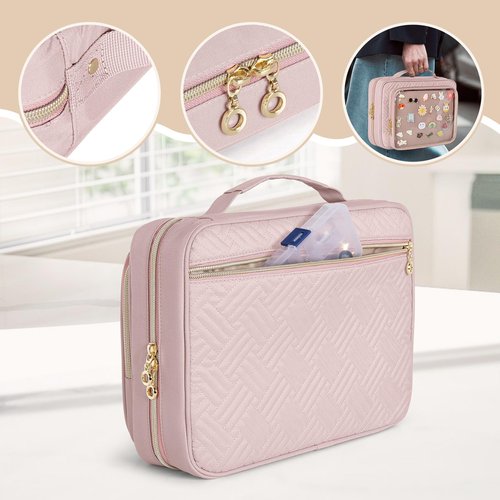 LUXJA Pin Display Bag with Detachable Pages (Fit for Pins, Brooches and Patches), Pin Bag Pin Book with Accessory Pockets, Pale Rose