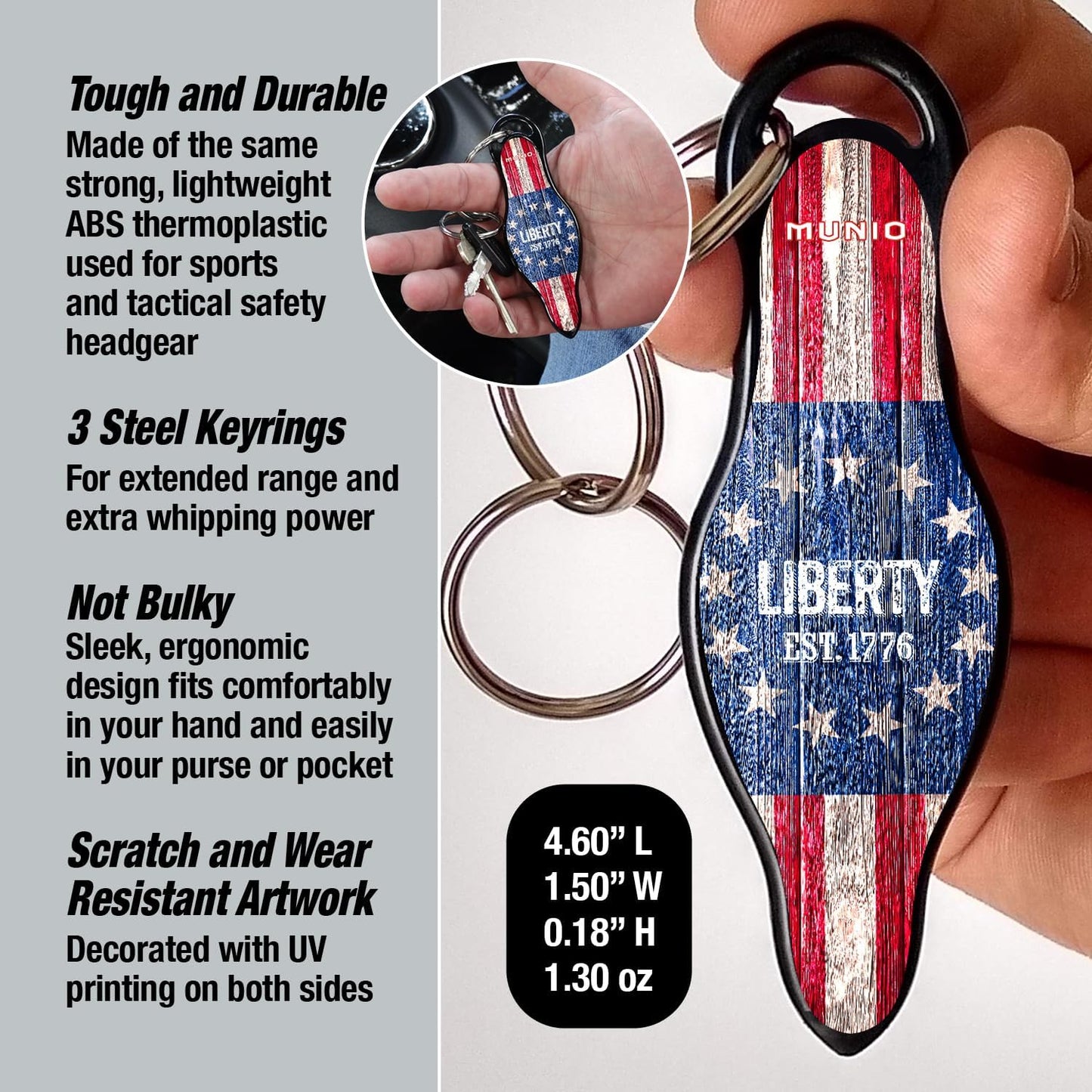 MUNIO Self Defense Keychain – Lightweight, Stylish & Portable Safety Tool for Women & Men – Non-Lethal Kubotan, Easy to Use, TSA Approved – Made in USA