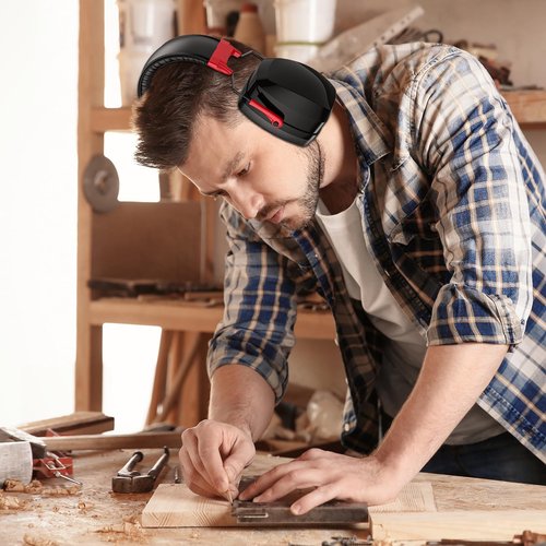 ProCase Extra Large SNR 37dB Noise Cancelling Headphones, Hearing Protection Ear Muffs for Noise Reduction NRR 35dB -Red