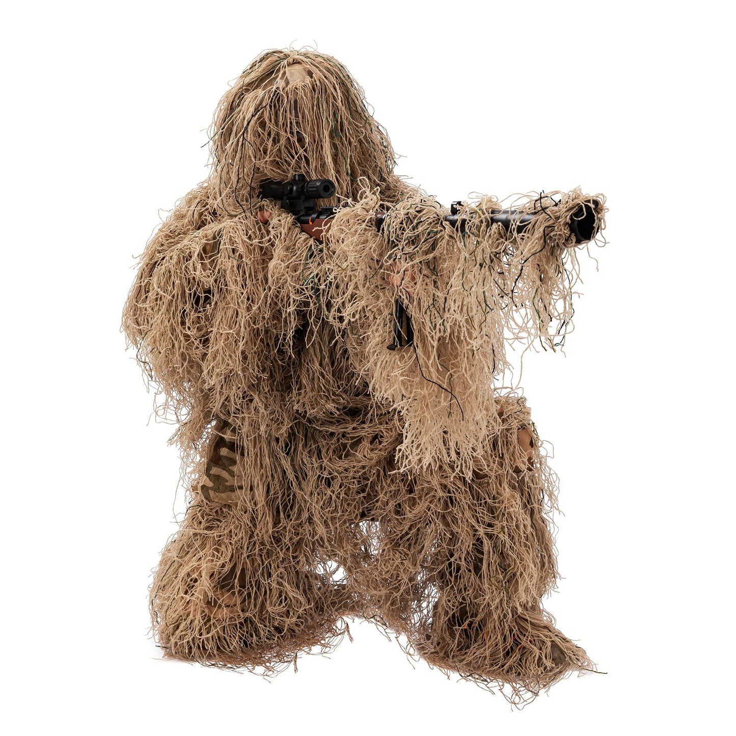 SETLUX Ghillie Suit for Men, Gilly Suit for Adults Camo Hunting Clothes 3D Woodland Camouflage Suits for Hunting(Desert 2XL)