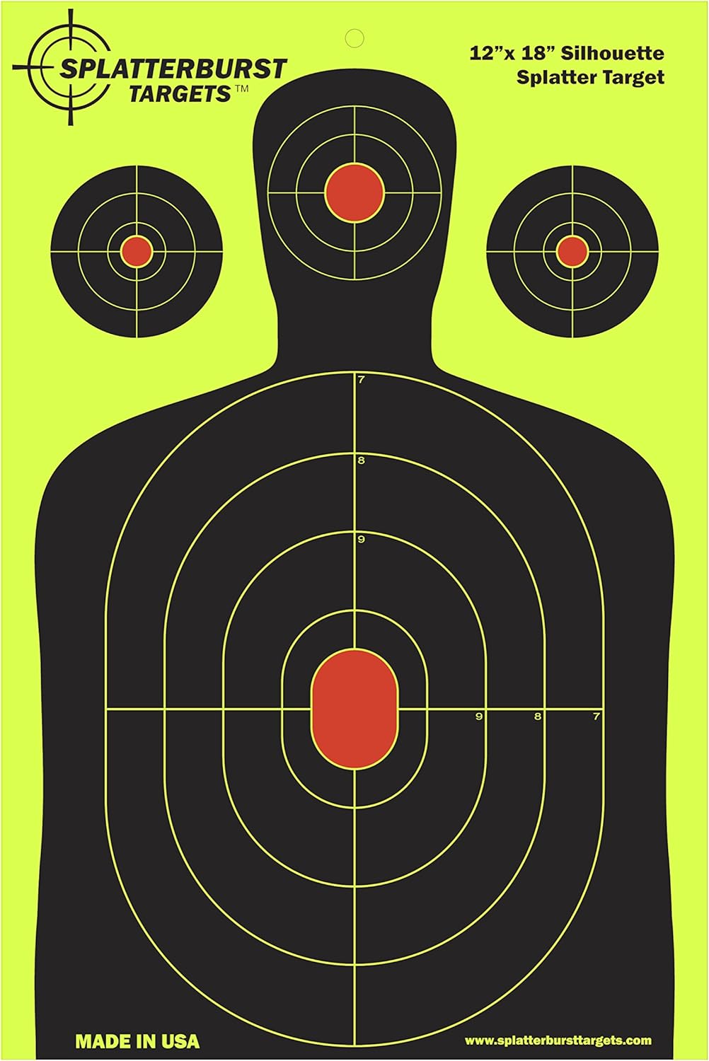 Splatterburst Targets - 12 x18 inch - Silhouette Splatter Target - Easily See Your Shots Burst Bright Fluorescent Yellow Upon Impact - Made in USA