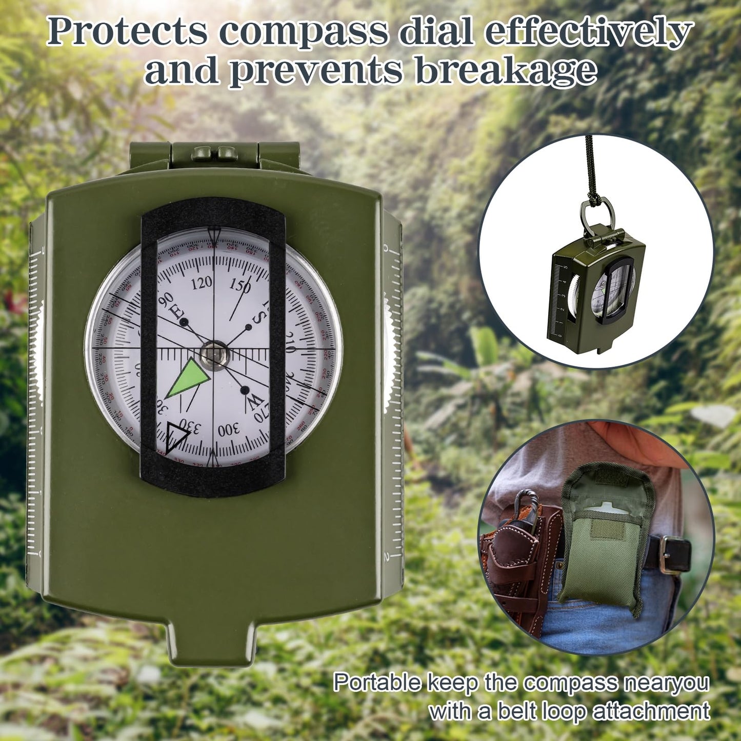 Aosdc Compass Hiking Compass - Navigation, Pocket, Waterproof, Shockproof, Military - Hiking, Climbing, Biking, Exploring, Geology, Outdoor Activities