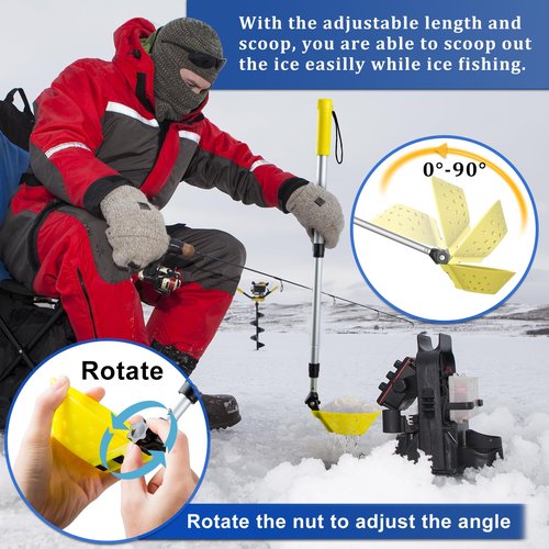 Huntury Retractable Ice Fishing Scoop Skimmer, Ice Fishing Accessories, Long Length, And Larger Spoon, No More Bending Over To Scoop Out Ice While Ice Fishing, Ice Fishing Gear