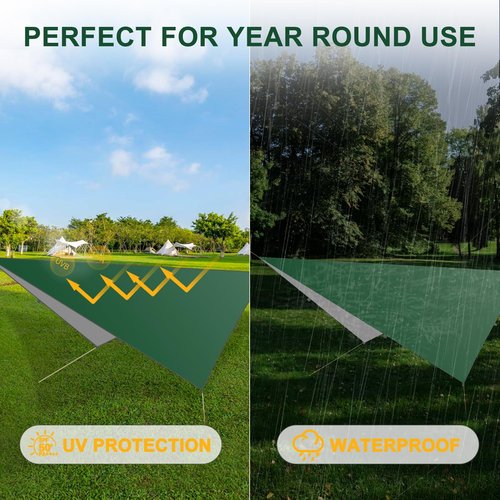 Rain Fly Hammock Waterproof Camping Tent Tarp COVVY Portable Multifunctional Camping Gear Equipment Lightweight Backpacking Shelter Awning for Outdoor Hiking Travel, Fast Set Up with Tent Accessories